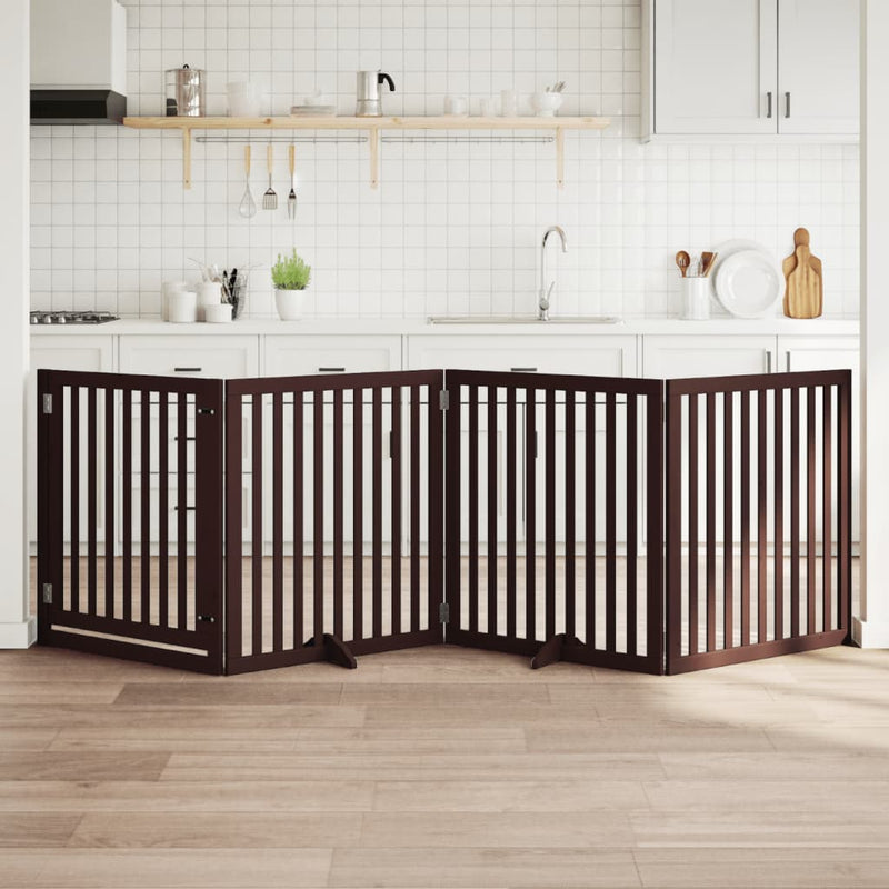 Load image into Gallery viewer, Vidaxl hondenhek inklapbaar 4 panelen 320 cm populierenhout bruin
