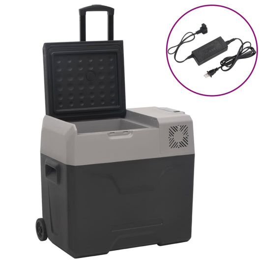 Vidaxl koelbox met wielen en adapter 50 l polypropeen zwart en grijs