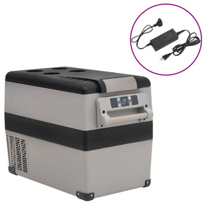 VidaXL Koelbox met handvat en adapter 45 L PP PE zwart en grijs