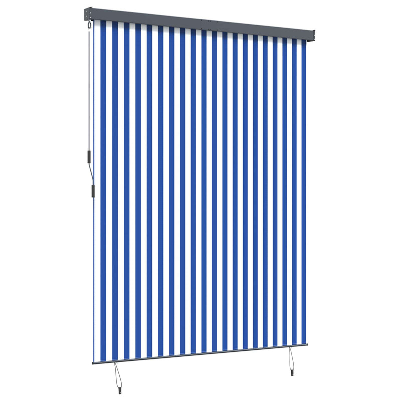 Chargez l'image dans la visionneuse de la galerie, Vidaxl rolgordijn blauw en wit 200 x 250 cm stof en aluminium
