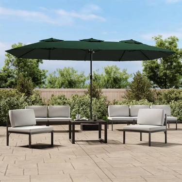 Vidaxl parasol dubbel dak met led 449x265 cm groen