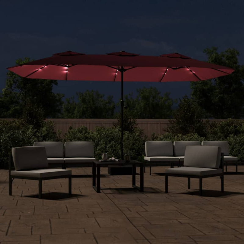 Load image into Gallery viewer, Vidaxl parasol dubbel dak met led 449x245 cm bordeauxrood
