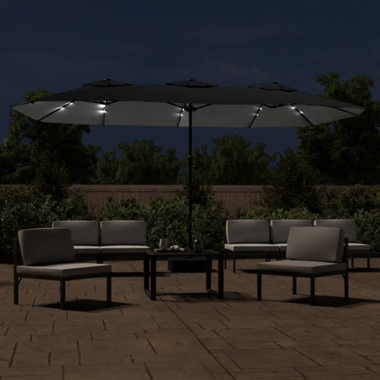 Vidaxl parasol dubbel dak met led 449x265 cm zwart