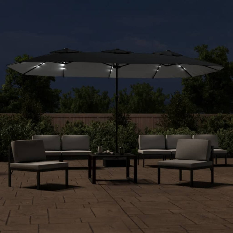 Load image into Gallery viewer, Vidaxl parasol dubbel dak met led 449x265 cm zwart

