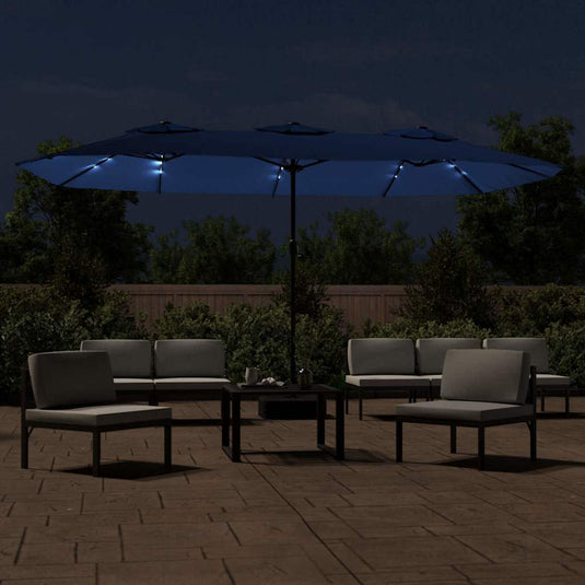 Vidaxl parasol dubbel dak met led 449x265 cm azuurblauw