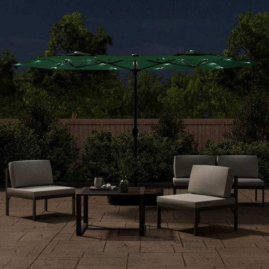 Vidaxl parasol dubbel met led's 316x145 cm groen
