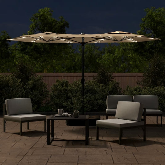 Vidaxl parasol dubbel dak met led's 316x145 cm taupe