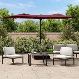 Vidaxl parasol dubbel dak met led 316x145 cm bordeauxrood