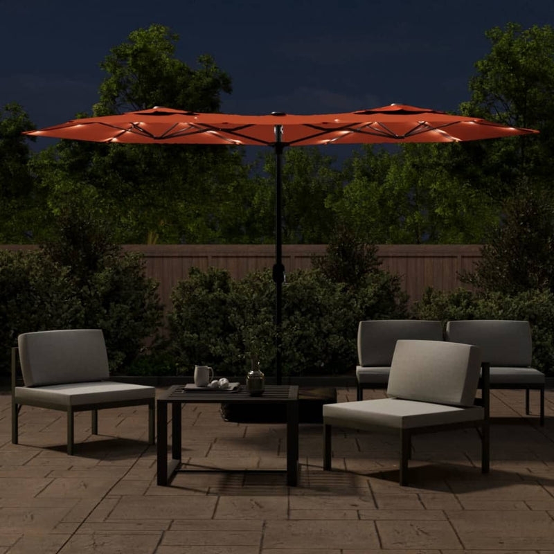 Load image into Gallery viewer, Vidaxl parasol dubbel dak met led's 316x145 cm terracottakleurig
