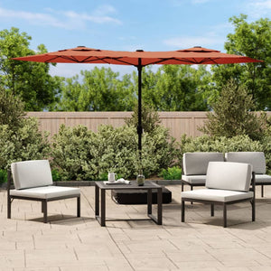 Vidaxl parasol dubbel dak met led's 316x145 cm terracottakleurig