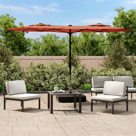 Vidaxl parasol dubbel dak met led's 316x145 cm terracottakleurig