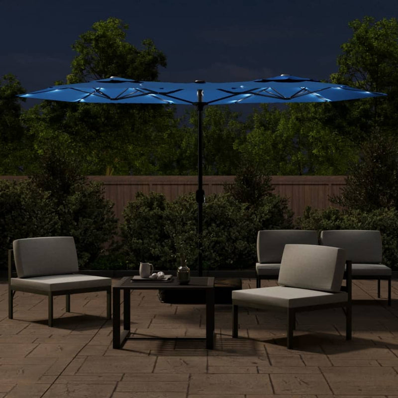 Load image into Gallery viewer, Vidaxl parasol dubbel dak met led 316x145 cm azuurblauw
