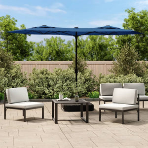 Vidaxl parasol dubbel dak met led 316x145 cm azuurblauw