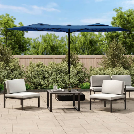 Vidaxl parasol dubbel dak met led 316x145 cm azuurblauw