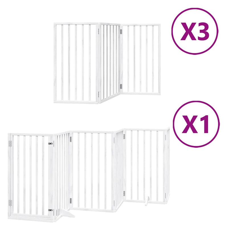 Cargue la imagen en el visor de la galería, Vidaxl hondenhek inklapbaar met deur 15 panelen 750cm populierhout wit
