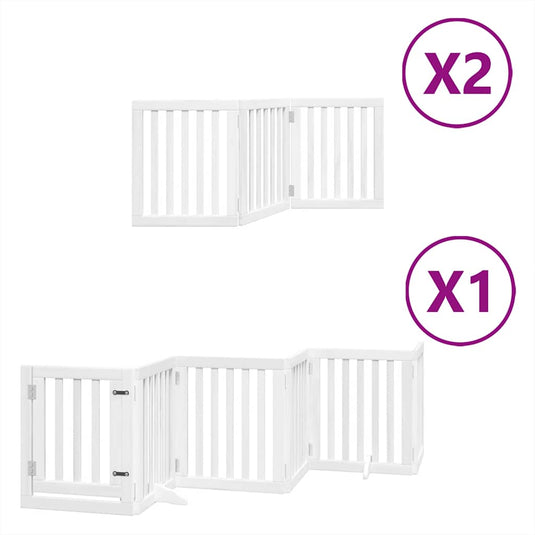 Vidaxl hondenhek inklapbaar met deur 12 panelen 600cm populierhout wit