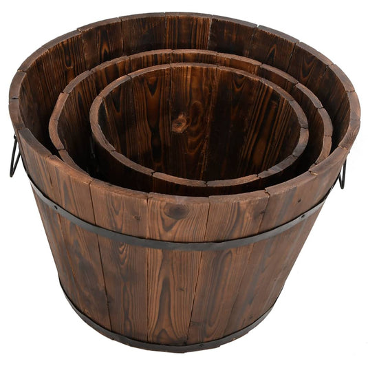 Vidaxl plantenbakset houten emmer 3-delig massief vurenhout