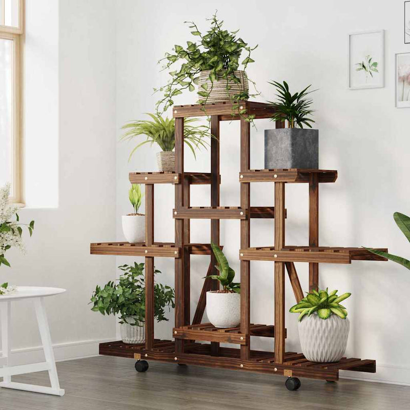 Load image into Gallery viewer, Vidaxl plantenstandaard met wielen 110x25x101 cm massief vurenhout
