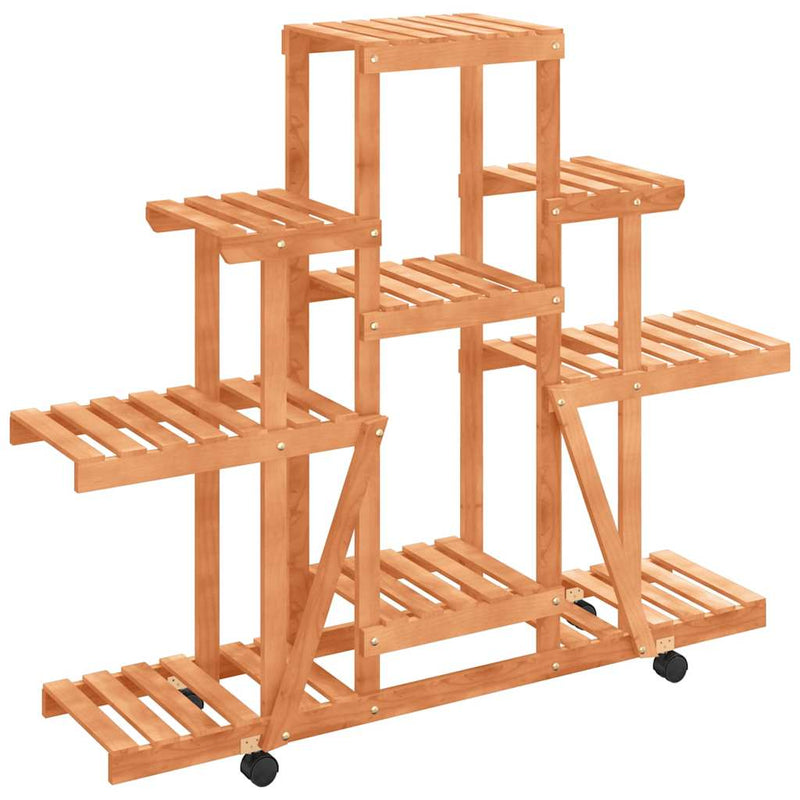 Load image into Gallery viewer, Vidaxl plantenstandaard met wielen 110x25x101 cm massief vurenhout
