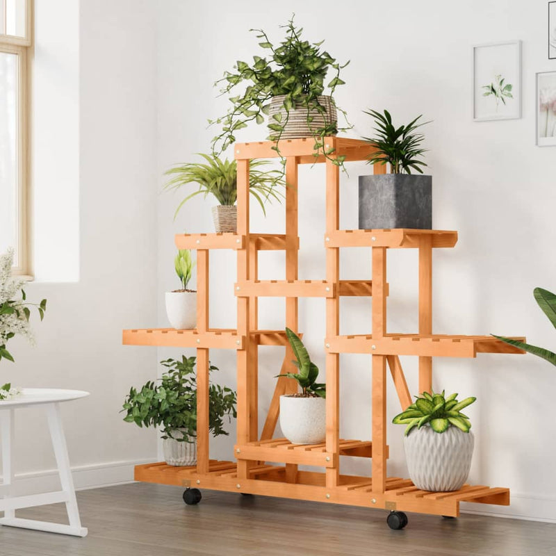 Load image into Gallery viewer, Vidaxl plantenstandaard met wielen 110x25x101 cm massief vurenhout
