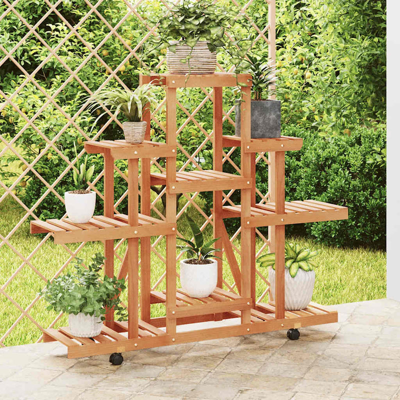 Load image into Gallery viewer, Vidaxl plantenstandaard met wielen 110x25x101 cm massief vurenhout
