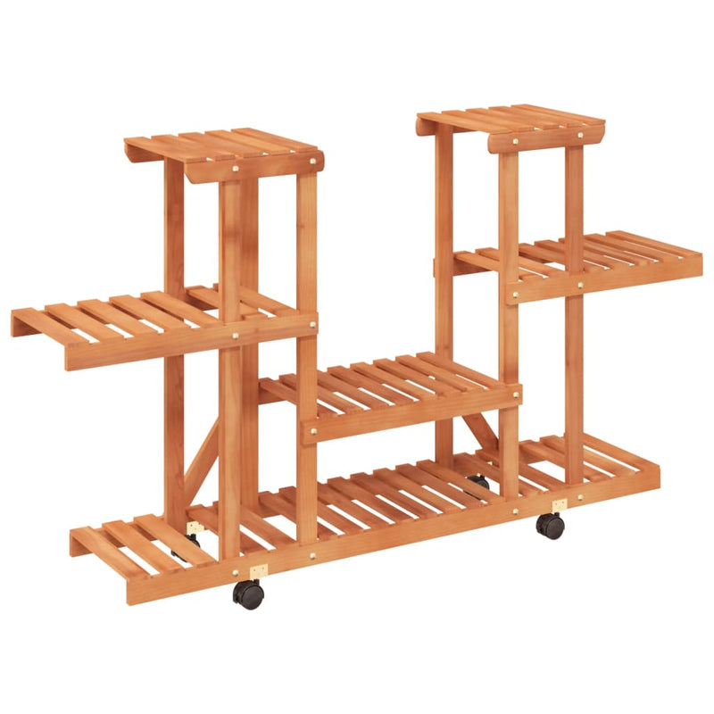 Afbeelding laden in galerijviewer, Vidaxl plantenstandaard met wielen 110x25x78 cm massief vurenhout
