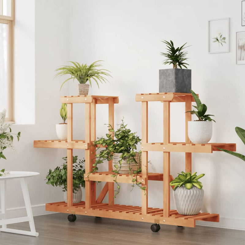 Afbeelding laden in galerijviewer, Vidaxl plantenstandaard met wielen 110x25x78 cm massief vurenhout

