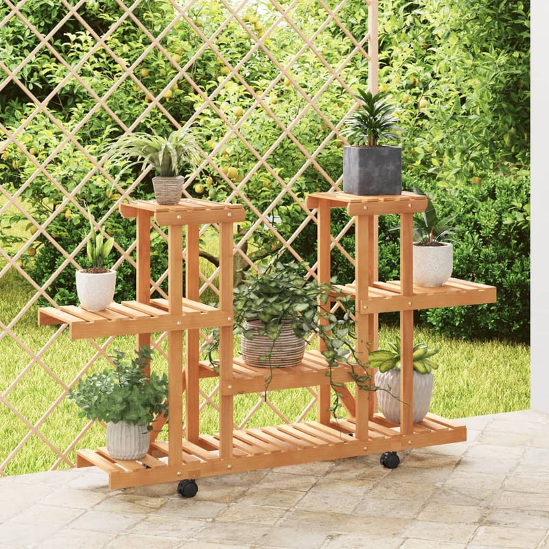 Afbeelding laden in galerijviewer, Vidaxl plantenstandaard met wielen 110x25x78 cm massief vurenhout
