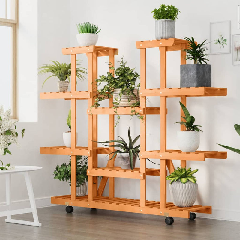 Load image into Gallery viewer, Vidaxl plantenstandaard met wielen 110x25x115 cm massief vurenhout
