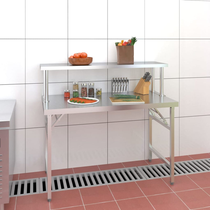 Cargue la imagen en el visor de la galería, Vidaxl keukenwerktafel met bovenschap 120x60x115 cm roestvrij staal
