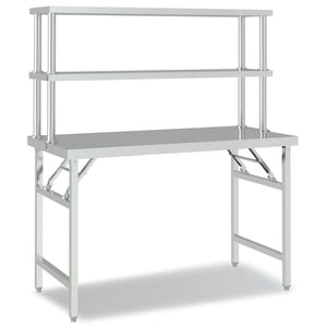 Vidaxl keukenwerktafel met bovenschap 120x60x145 cm roestvrij staal