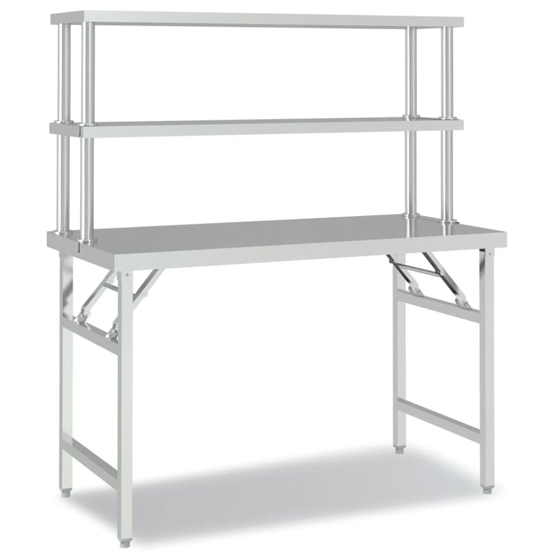 Load image into Gallery viewer, VidaXL Keukenwerktafel met bovenschap 120x60x145 cm roestvrij staal
