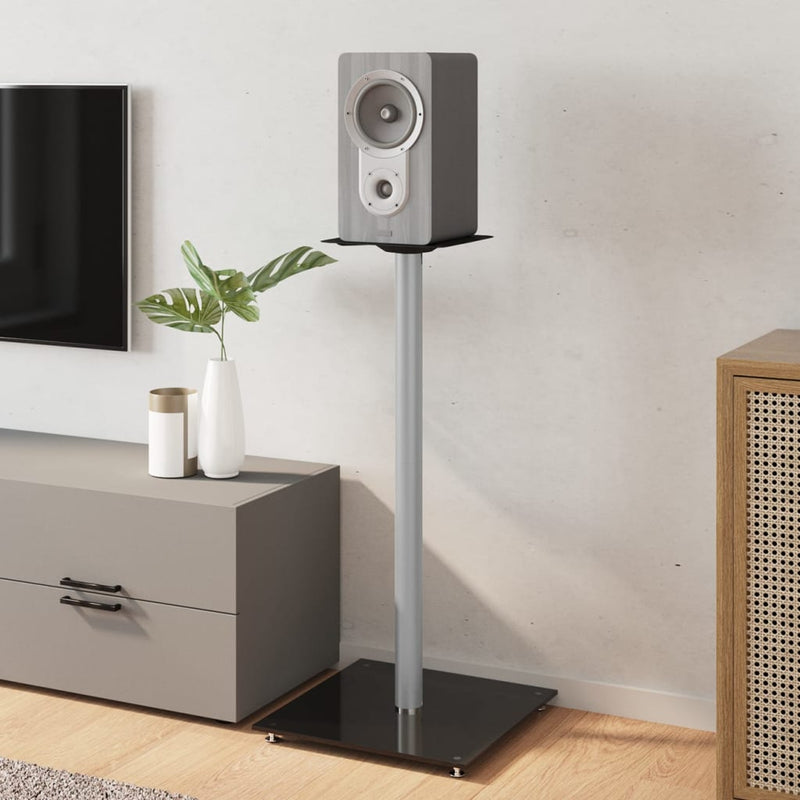 Load image into Gallery viewer, Vidaxl luidsprekerstandaards 2 st 1 pijler gehard glas zwart en zilver
