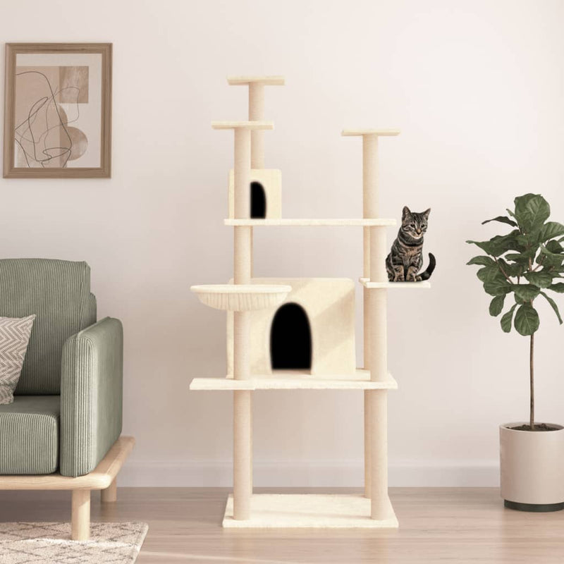 Chargez l'image dans la visionneuse de la galerie, Vidaxl kattenmeubel met sisal krabpalen 166 cm crèmekleurig
