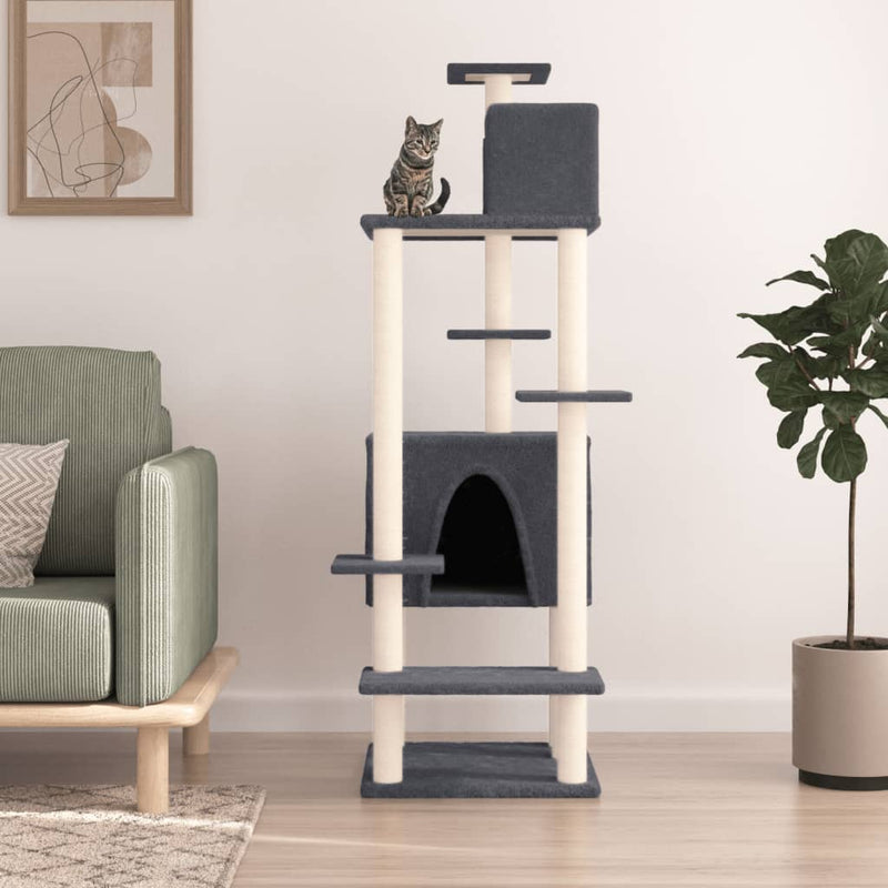 Chargez l'image dans la visionneuse de la galerie, Vidaxl kattenmeubel met sisal krabpalen 154 cm donkergrijs
