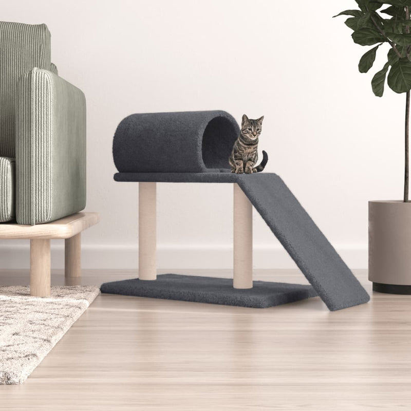Load image into Gallery viewer, Vidaxl kattenmeubel met tunnel en ladder 55,5 cm donkergrijs
