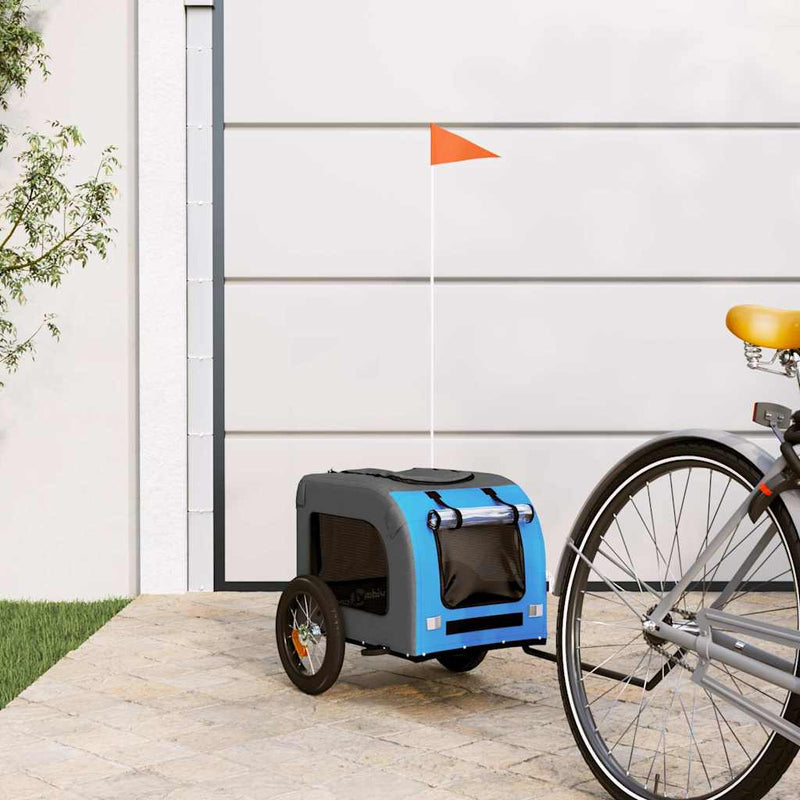 Chargez l'image dans la visionneuse de la galerie, Vidaxl hondenfietstrailer oxford stof en ijzer blauw en grijs
