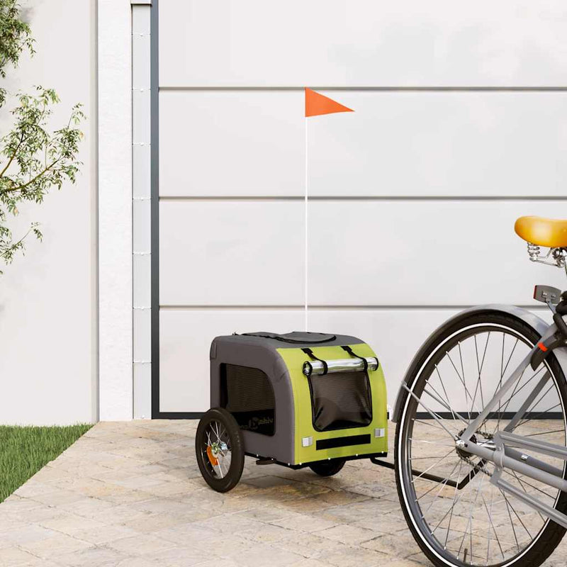 ギャラリービューアに画像をロードする, Vidaxl hondenfietstrailer oxford stof en ijzer groen en grijs
