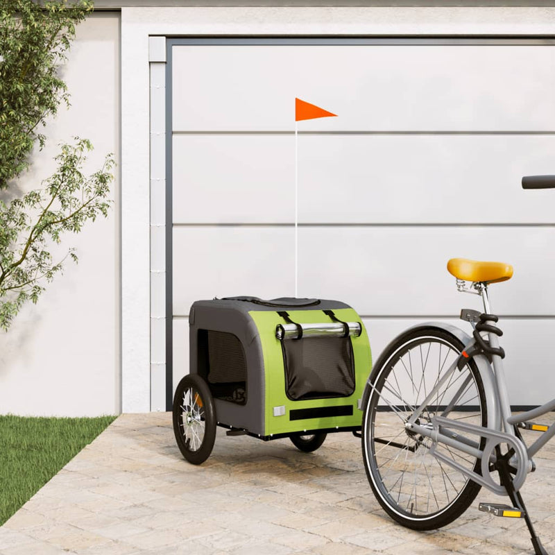 Load image into Gallery viewer, Vidaxl hondenfietstrailer oxford stof en ijzer groen en grijs

