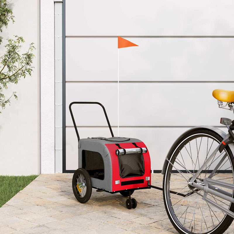 Cargue la imagen en el visor de la galería, Vidaxl fietskar voor huisdieren rood en grijs 124,5 x 63,5 x 53 cm
