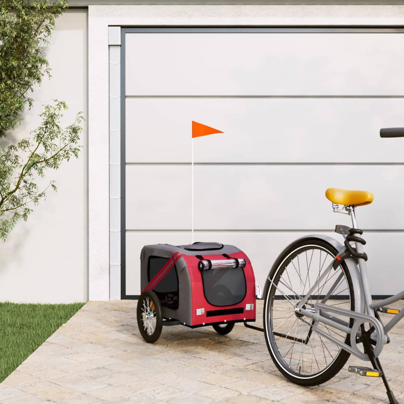 Cargue la imagen en el visor de la galería, Vidaxl hondenfietstrailer oxford stof en ijzer rood en grijs
