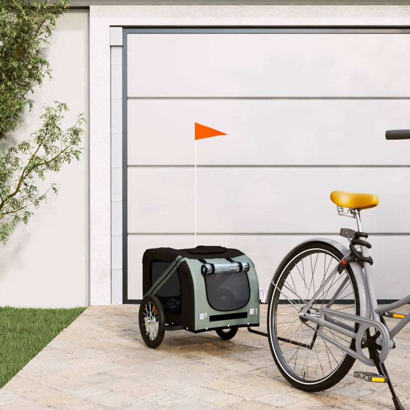 Cargue la imagen en el visor de la galería, Vidaxl hondenfietstrailer oxford stof en ijzer zwart en grijs
