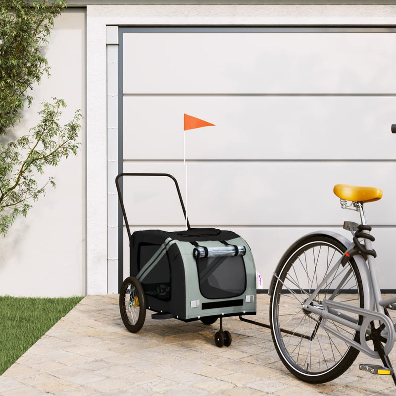 Load image into Gallery viewer, Vidaxl hondenfietstrailer oxford stof en ijzer grijs en zwart
