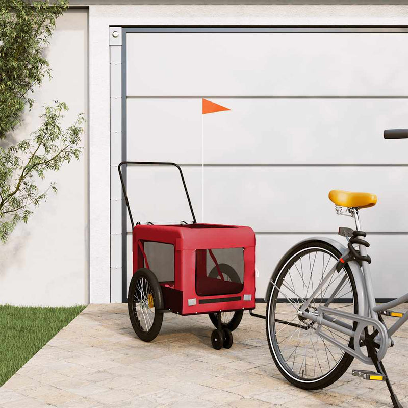 Cargue la imagen en el visor de la galería, Vidaxl hondenfietstrailer oxford stof en ijzer rood en zwart
