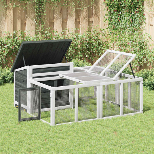 VidaXL Konijnenhok 144x123x67,5 cm massief grenenhout grijs