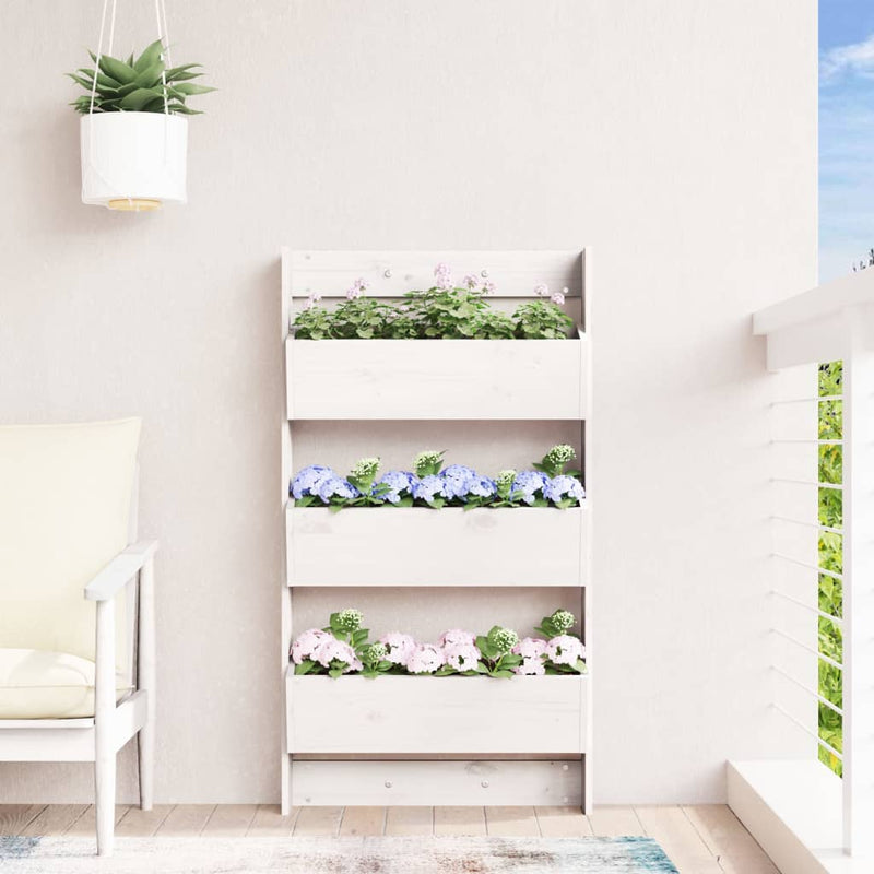 Load image into Gallery viewer, Vidaxl plantenbak wandmontage 3-laags 60x18,5x110 cm grenenhout wit
