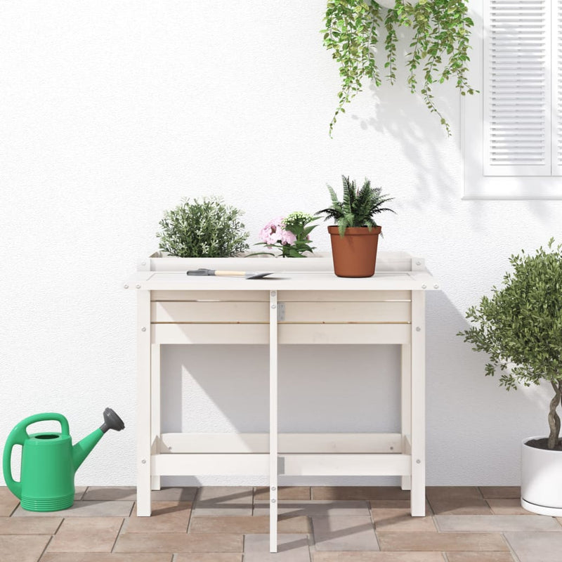 Load image into Gallery viewer, Vidaxl plantenbak met inklapbaar tafelblad massief grenenhout wit
