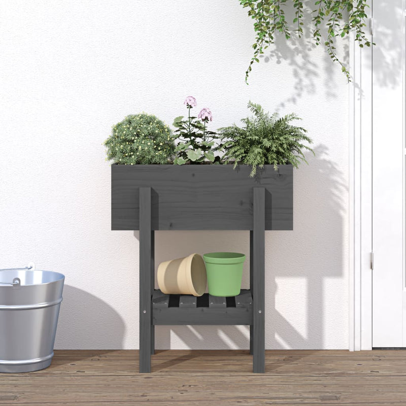 Load image into Gallery viewer, Vidaxl plantenbak 62x30x69 cm massief grenenhout grijs
