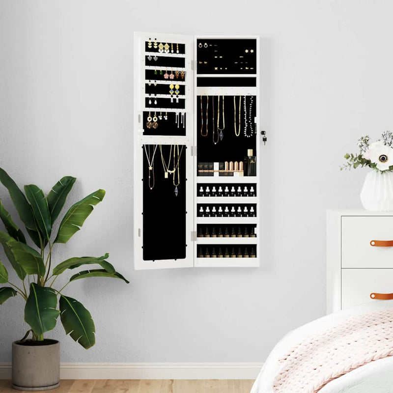 Load image into Gallery viewer, Vidaxl sieradenkast met spiegel wandgemonteerd 30x8,5x106 cm wit
