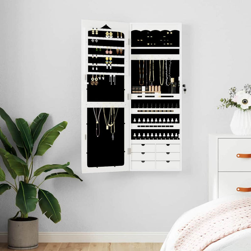 Load image into Gallery viewer, Vidaxl sieradenkast met spiegel wandgemonteerd 37,5x10x106 cm wit
